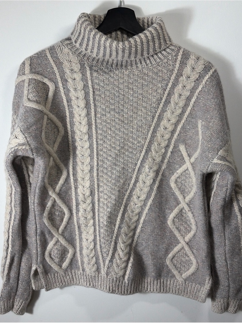 Fisherman Out of Ireland Geelong Lambswool Cable Knit Turtleneck Sweater S